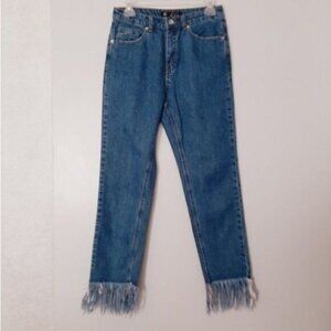 MISSGUIDED RIOT Rigid High Rise Fringe Hem Jeans Sz 4